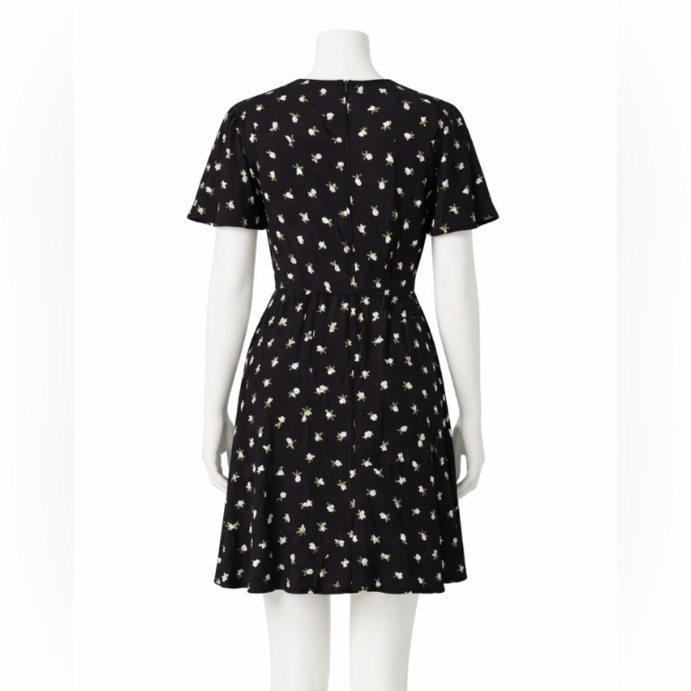 JILL STUART Black Floral V-Neck Mini Dress Size 2 Ruffled Sheath $318 Designer - Picture 2 of 9